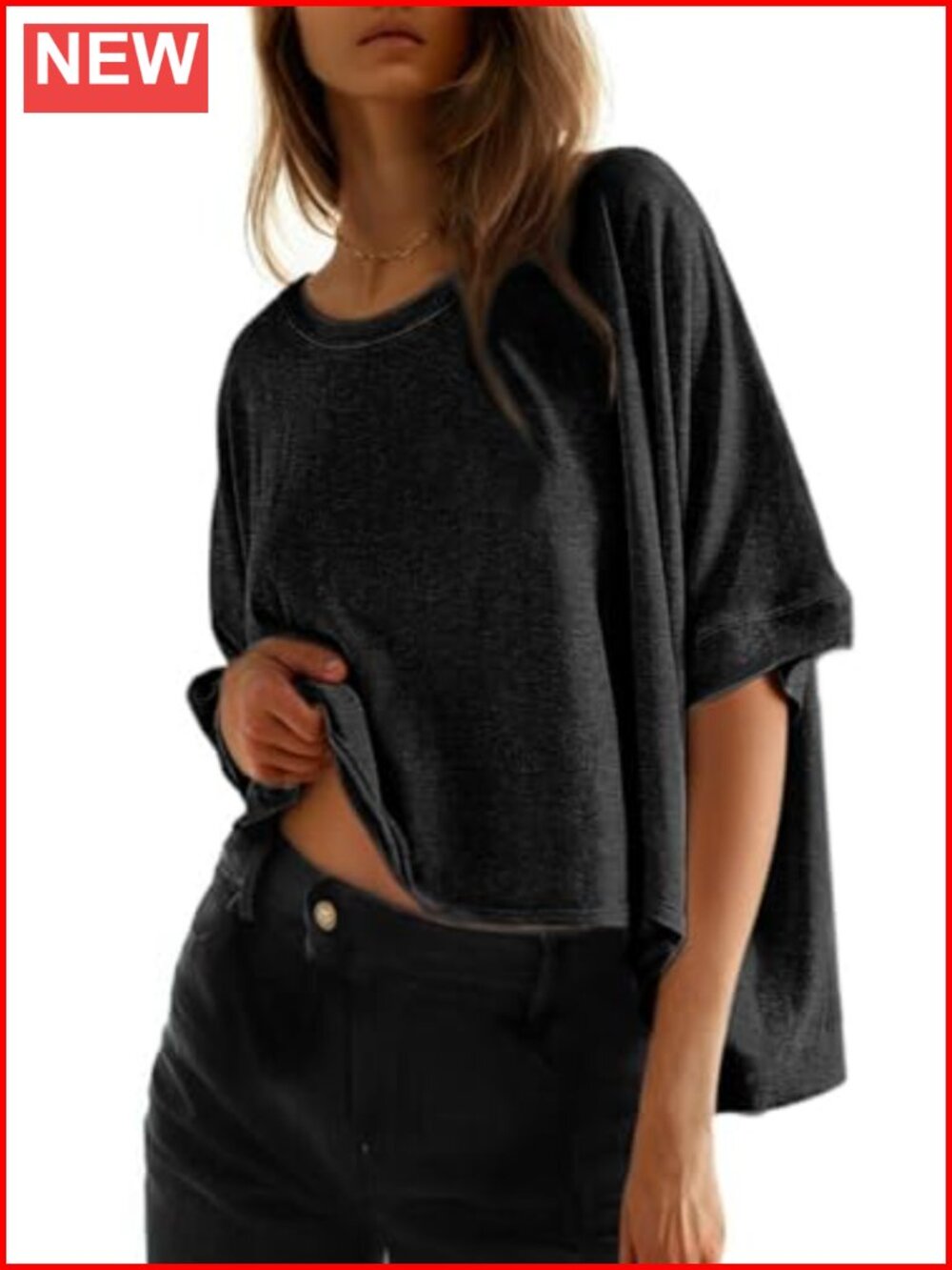 Oversized Round Neck Short Sleeve T-Shirt Women Loose Fit Boxy Basic Tee